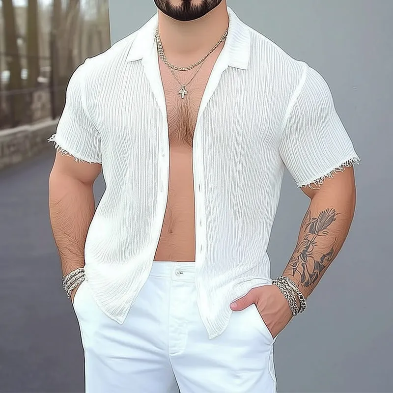 Men's Casual White Ice Silk Wrinkled Short-sleeved Shirt 94971305U sold by Manly product image thumbnail 2