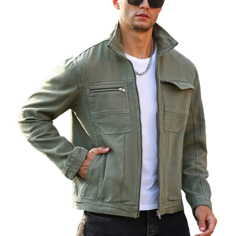 Men's Vintage Green Zipper Denim Jacket 07808992U sold by Manly