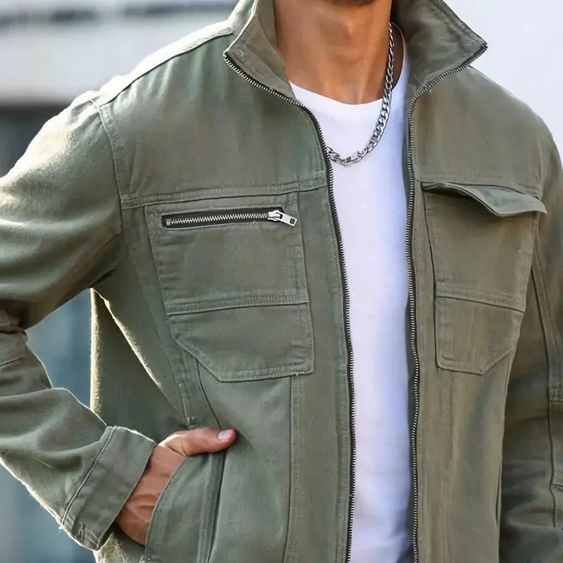 Men's Vintage Green Zipper Denim Jacket 07808992U sold by Manly product image thumbnail 3