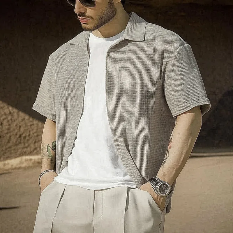 Men's Casual Gray Textured Short-sleeved Shirt 18990133U sold by Manly product image thumbnail 3