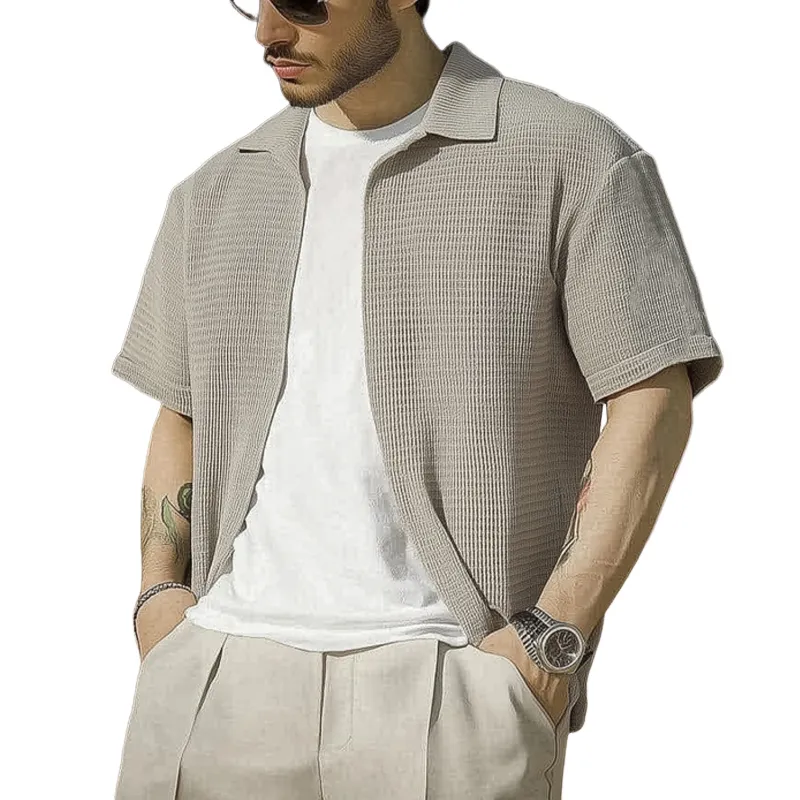 Men's Casual Gray Textured Short-sleeved Shirt 18990133U sold by Manly