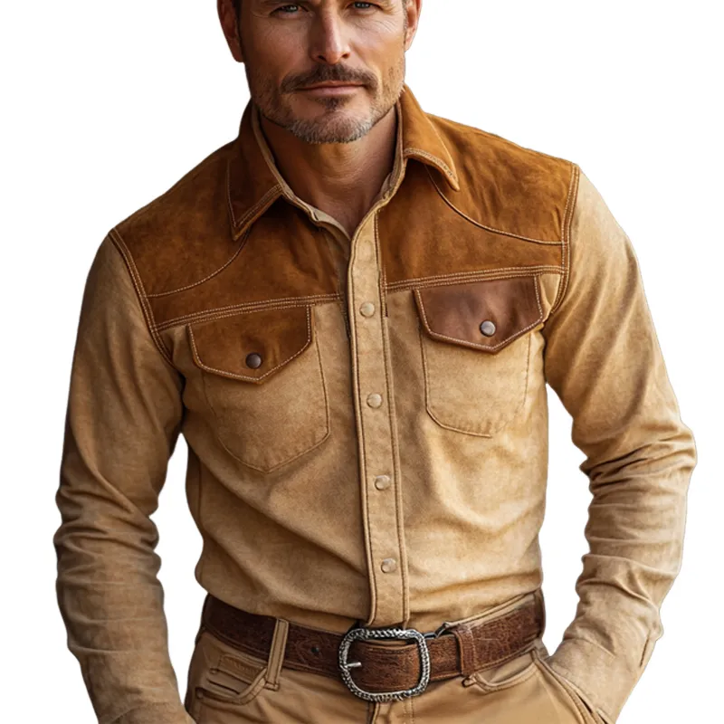 Men's Vintage Suede Paneled Slim Fit Long Sleeve Shirt 45811186U sold by Manly