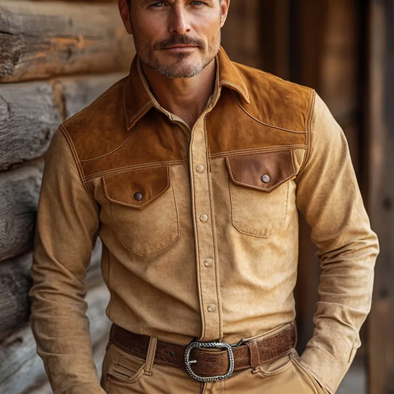 Men's Vintage Suede Paneled Slim Fit Long Sleeve Shirt 45811186U sold by Manly product image thumbnail 3