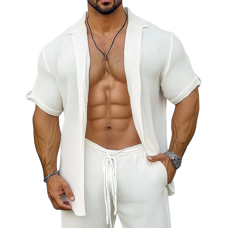 Men's Casual White Textured Short-sleeved Shirt 33372468U sold by Manly