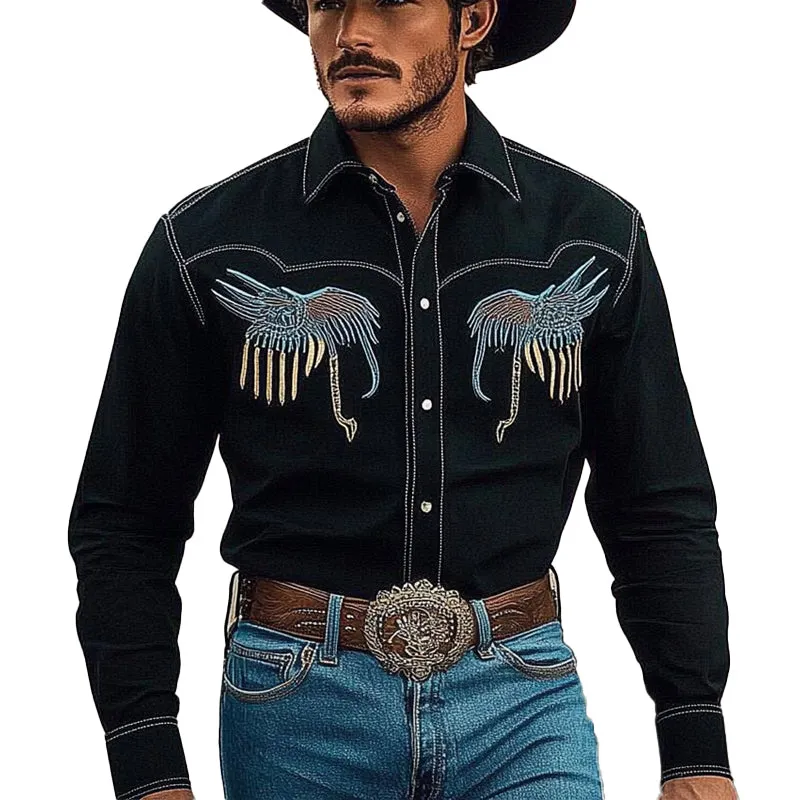 Men's Embroidered Western Cowboy Style Long Sleeve Shirt 26642225X sold by Manly