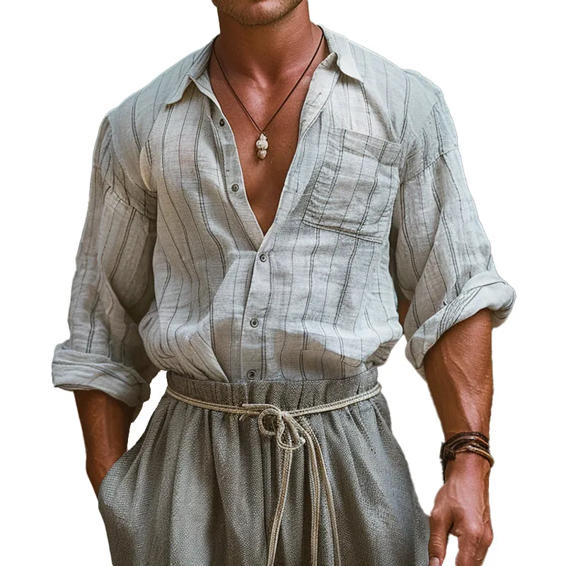 Men's Breathable Striped Print Long Sleeve Shirt 96087248X sold by Manly