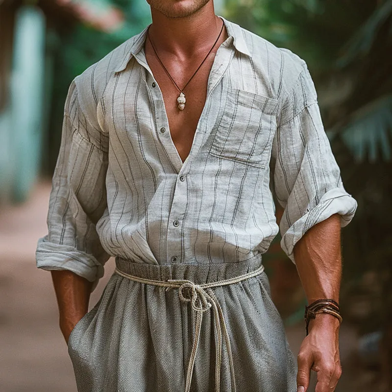 Men's Breathable Striped Print Long Sleeve Shirt 96087248X sold by Manly product image thumbnail 2