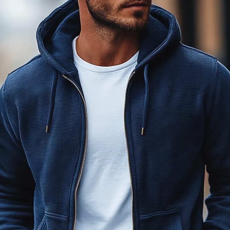 Men's Solid Waffle Hooded Zipper Casual Jacket 54158009Z sold by Manly product image thumbnail 3