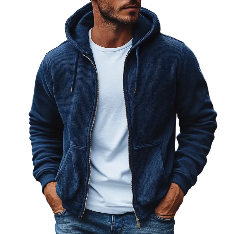 Men's Solid Waffle Hooded Zipper Casual Jacket 54158009Z sold by Manly