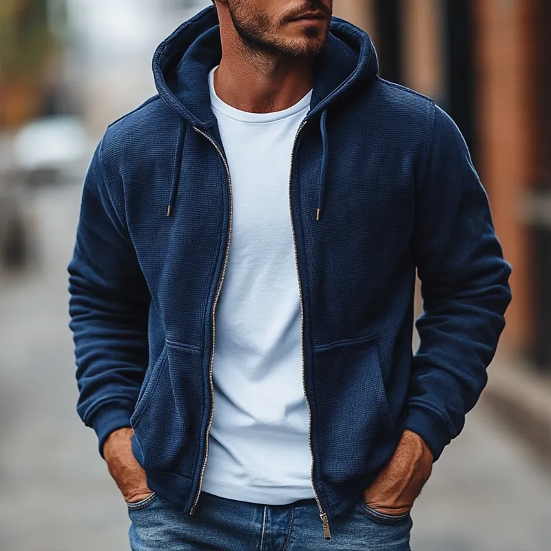 Men's Solid Waffle Hooded Zipper Casual Jacket 54158009Z sold by Manly product image thumbnail 2