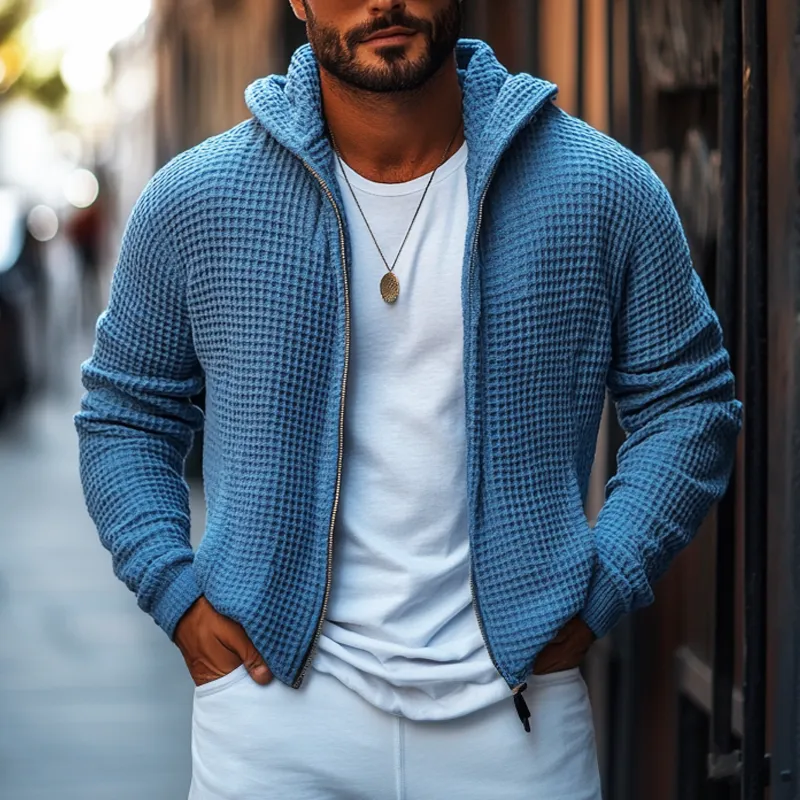 Men's Solid Waffle Hooded Zipper Casual Jacket 52226935Z sold by Manly product image thumbnail 2