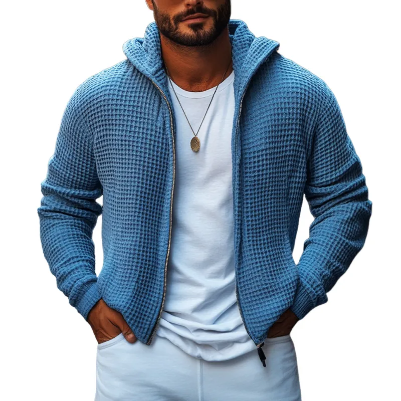 Men's Solid Waffle Hooded Zipper Casual Jacket 52226935Z sold by Manly