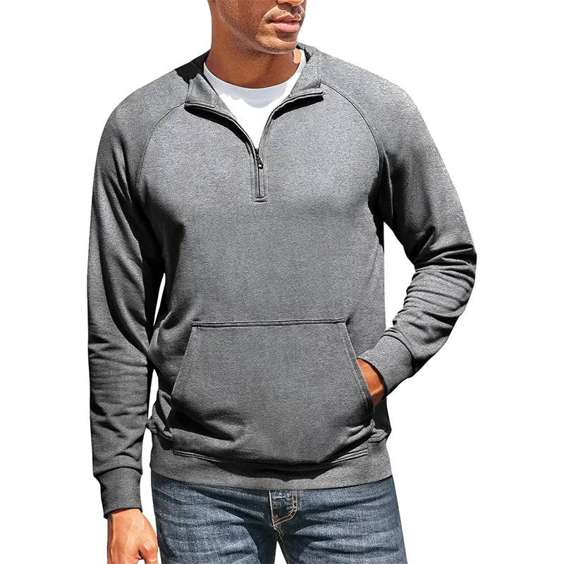 Men's Solid Color Lapel Raglan Sleeve Kangaroo Pocket Sweatshirt 86116680Z sold by Manly