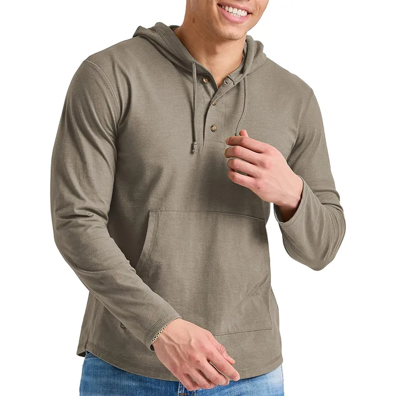 Men's Solid Color Cotton Blend Kangaroo Pocket Long Sleeve Hoodie 44961306Z sold by Manly