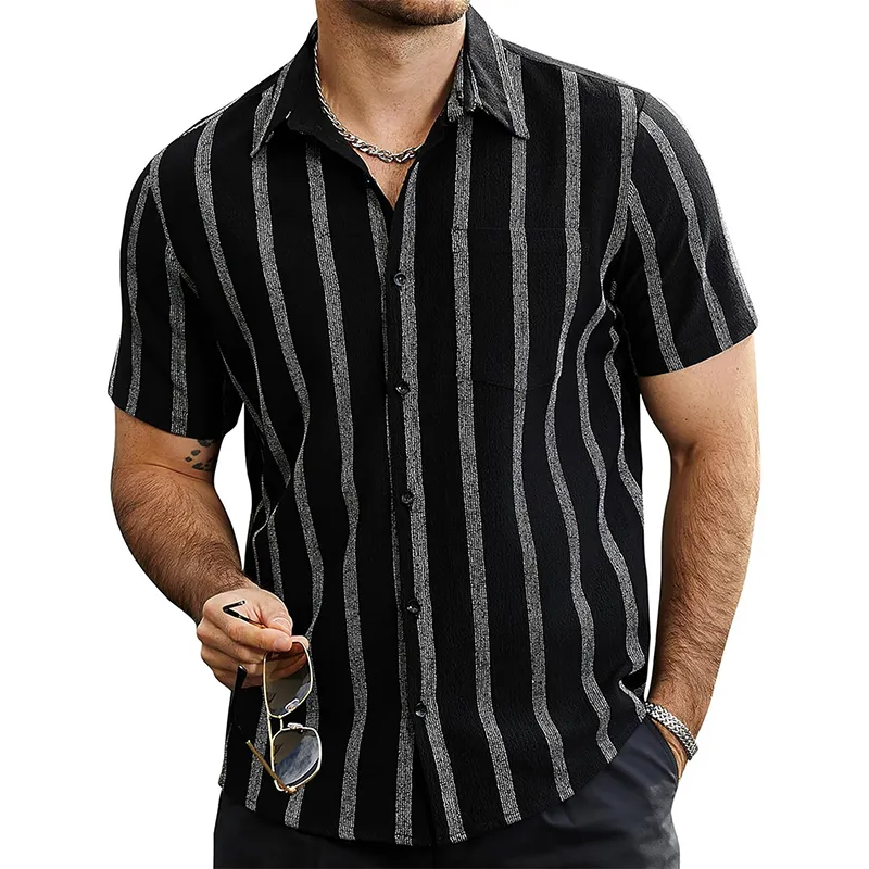 Men's Fashion Striped Loose Lapel Short Sleeve Shirt 43905197Z sold by Manly