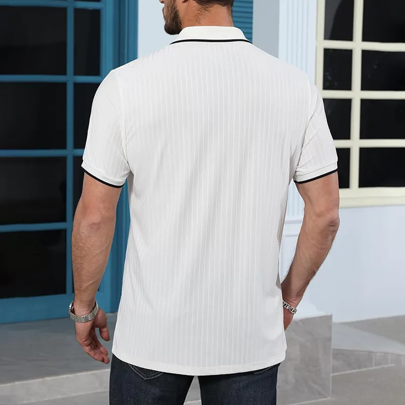 Men's Fashion Colorblock Trim Striped Lapel Short Sleeve Shirt 12734622Z sold by Manly product image thumbnail 3