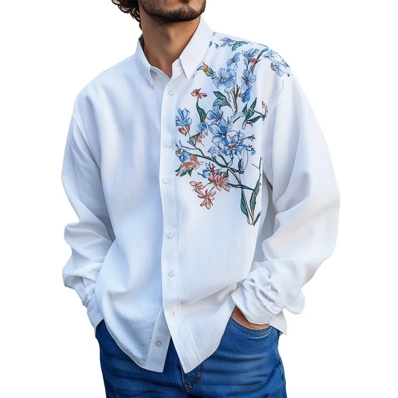 Men's Elegant Graphic Print Loose Lapel Long Sleeve Shirt 97117817Z sold by Manly