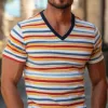 Men's Classic Casual Contrast Striped Patchwork Cotton Slim Fit T-shirt 55153504K sold by Manly