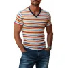 Men's Classic Casual Contrast Striped Patchwork Cotton Slim Fit T-shirt 55153504K sold by Manly