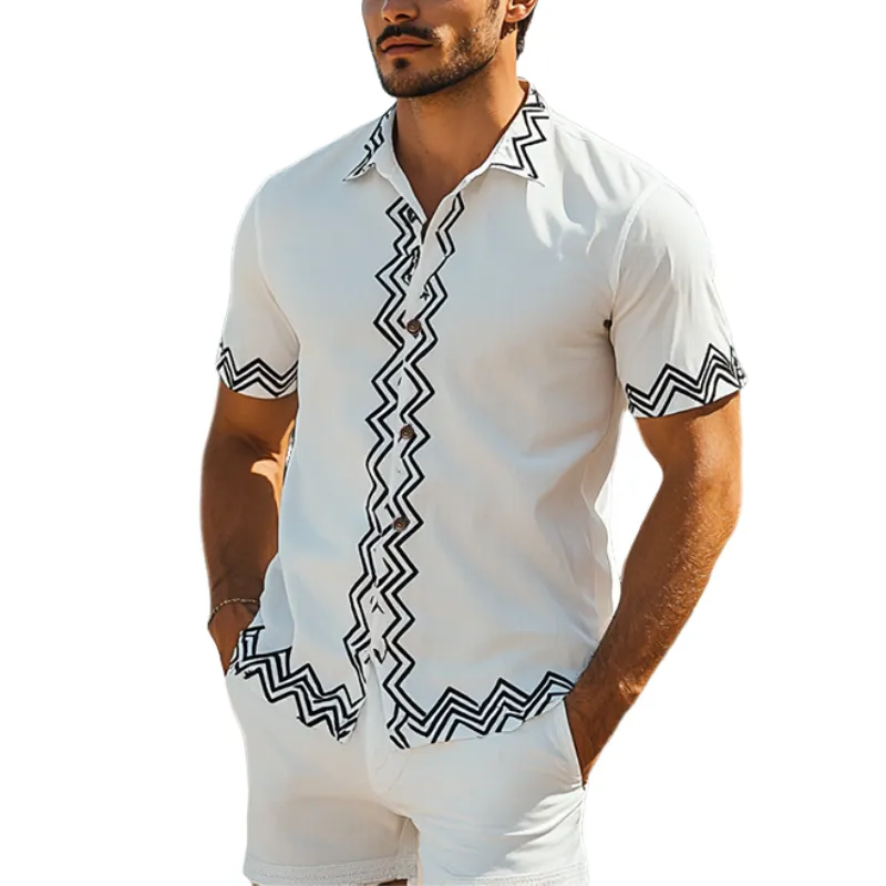 Men's Fashion Casual Spring and Summer Vacation Printed Short Sleeve Shirt 84419731K sold by Manly