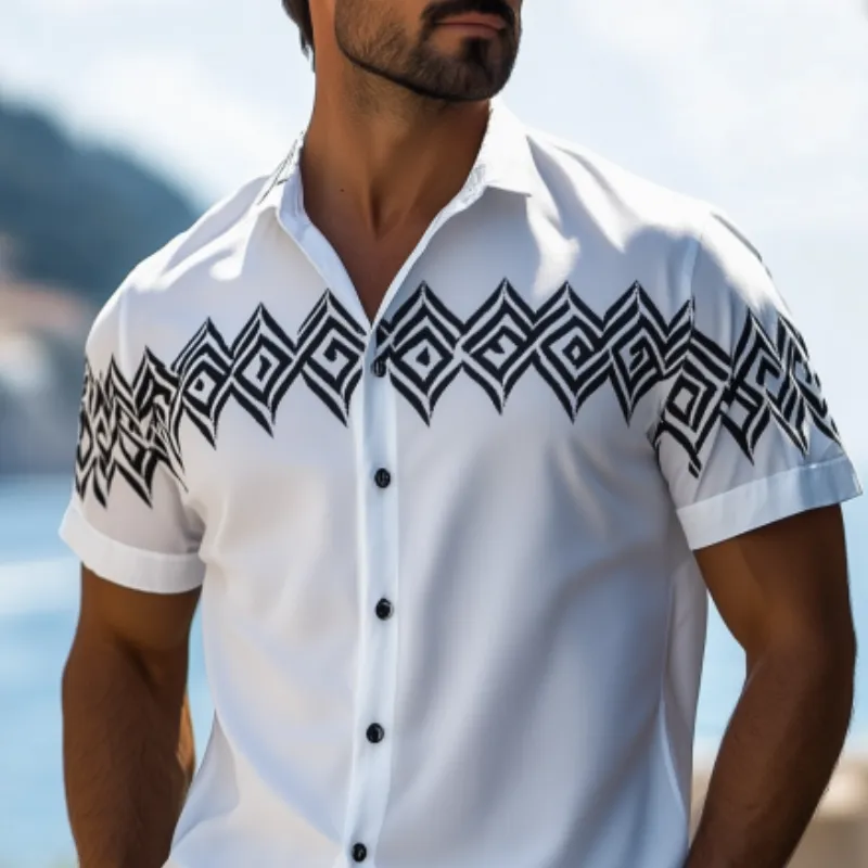 Men's Fashion Spring Summer Casual Retro Printed Short Sleeve Shirt 42219382K sold by Manly product image thumbnail 4