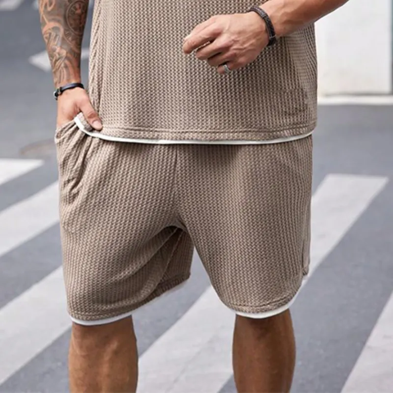 Men's Classic Casual Waffle Short Sleeve T-Shirt Casual Shorts Set 75957107K sold by Manly product image thumbnail 3
