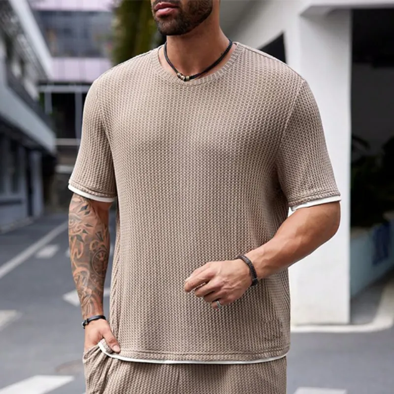 Men's Classic Casual Waffle Short Sleeve T-Shirt Casual Shorts Set 75957107K sold by Manly product image thumbnail 2