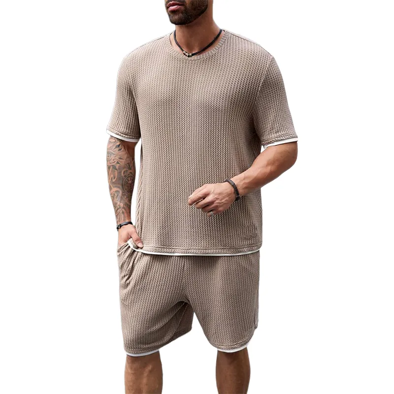 Men's Classic Casual Waffle Short Sleeve T-Shirt Casual Shorts Set 75957107K sold by Manly