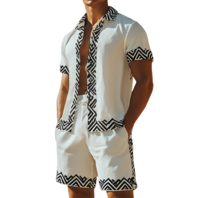 Men's Fashion Spring Summer Casual Printed Short Sleeve Shirt Casual Shorts Set 97232674K sold by Manly