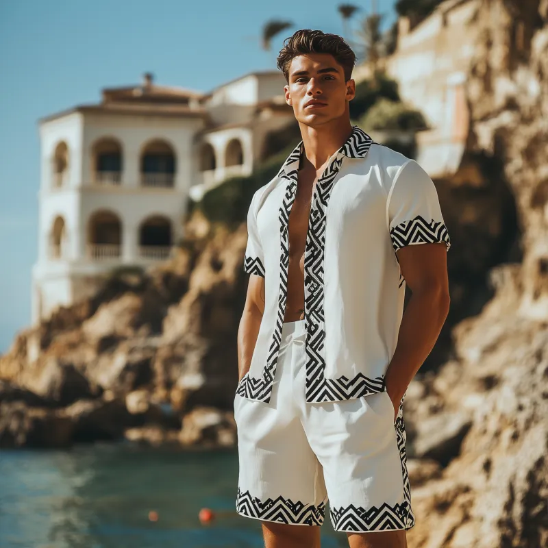 Men's Fashion Spring Summer Casual Printed Short Sleeve Shirt Casual Shorts Set 97232674K sold by Manly product image thumbnail 2
