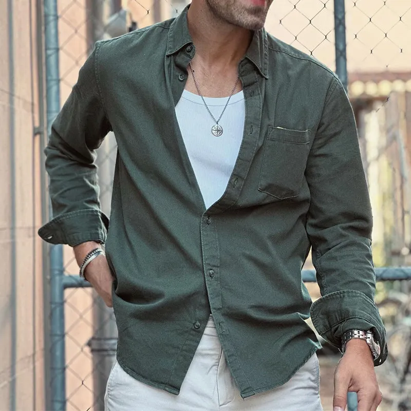 Men's Retro Casual Washed Workwear Lapel Pocket Long Sleeve Shirt 46705882TO sold by Manly product image thumbnail 3