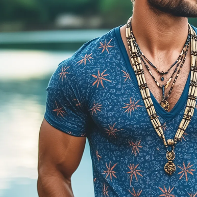 Men's Retro Casual Floral Print V-Neck Short Sleeve T-Shirt 13094079TO sold by Manly product image thumbnail 3