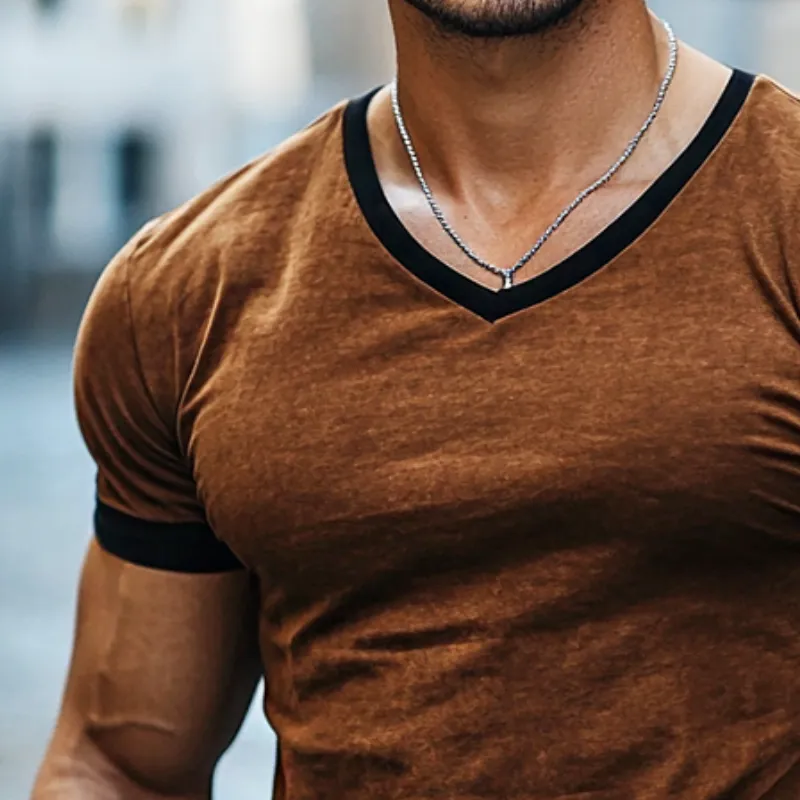 Men's Retro Casual Washed Distressed V-Neck Short Sleeve T-Shirt 20775142TO sold by Manly product image thumbnail 3