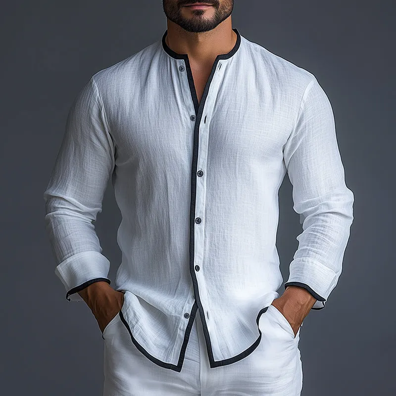 Men's Retro Casual Colorblock Linen Collarless Long Sleeve Shirt 00799770TO sold by Manly product image thumbnail 2