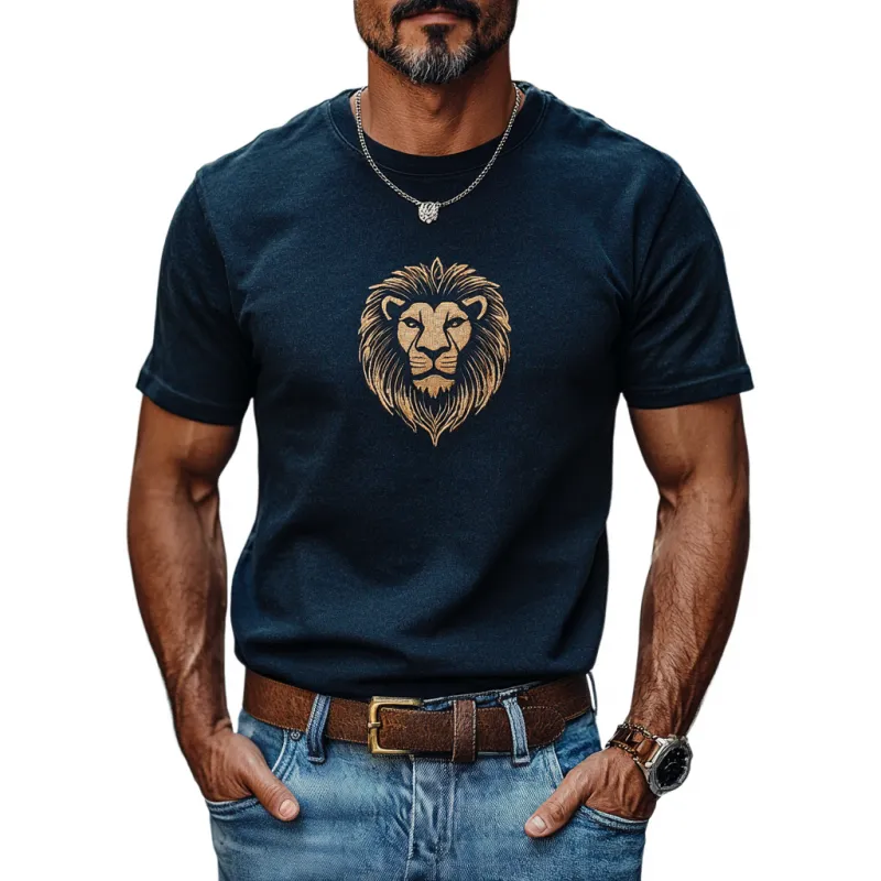 Men's Casual Cotton Lion Embroidery Round Neck Slim Fit Short Sleeve T-Shirt 49729793M sold by Manly