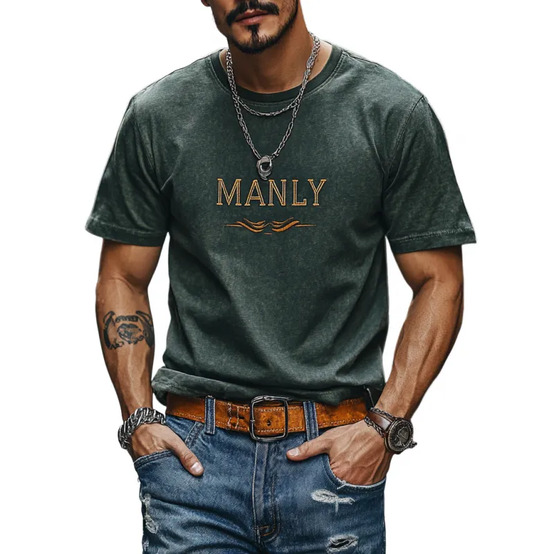Men's Casual Cotton Letter Embroidery Round Neck Slim Short Sleeve T-Shirt 64709807M sold by Manly