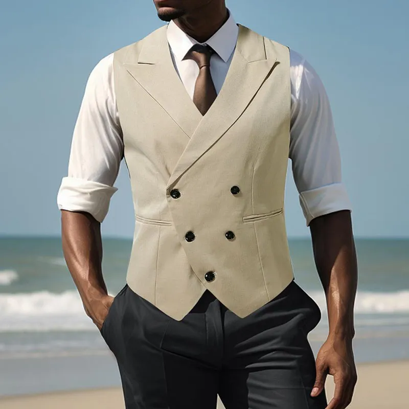 Men's Casual Cotton Linen Peaked Lapel Slim-fit Suit Vest 20457281M sold by Manly product image thumbnail 2
