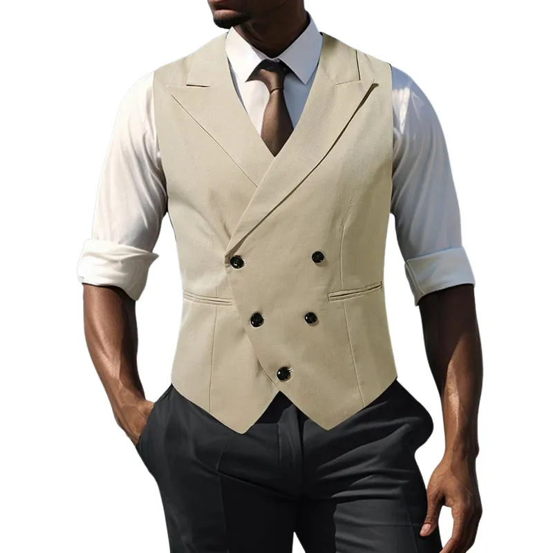 Men's Casual Cotton Linen Peaked Lapel Slim-fit Suit Vest 20457281M sold by Manly