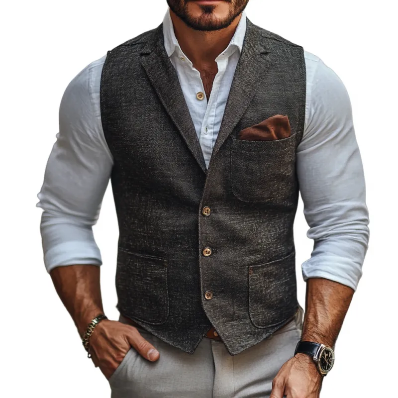 Men's Casual Linen Notch Lapel Single-breasted Slim-fit Suit Vest 61910416M sold by Manly
