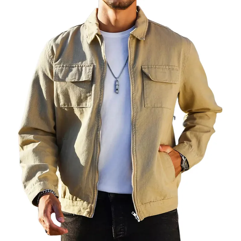 Men's Vintage Khaki Solid Zip-Up Jacket 60356700U sold by Manly
