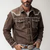 Men's Vintage Coffee Washed Denim Long-sleeved Shirt 48590320U sold by Manly