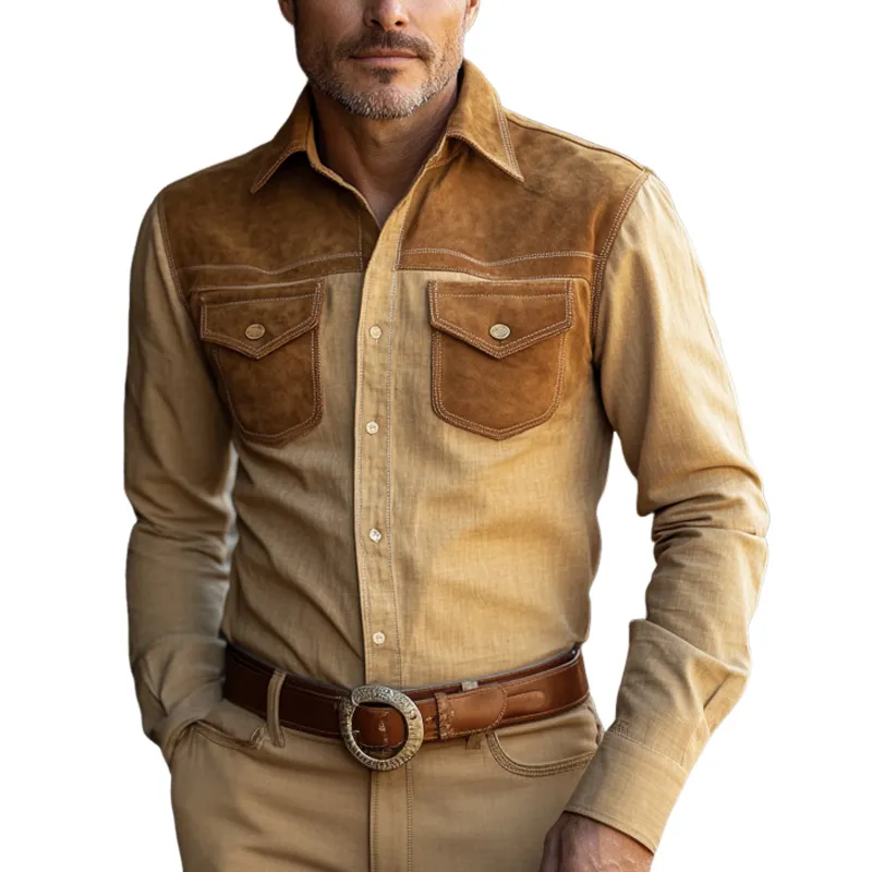 Men's Vintage Cotton and Linen Suede Long Sleeve Shirt 57643277U sold by Manly