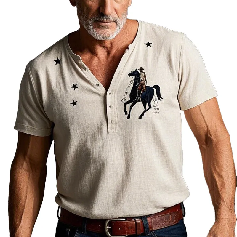 Men's denim style printed short-sleeved blended T-shirt 21915867P sold by Manly