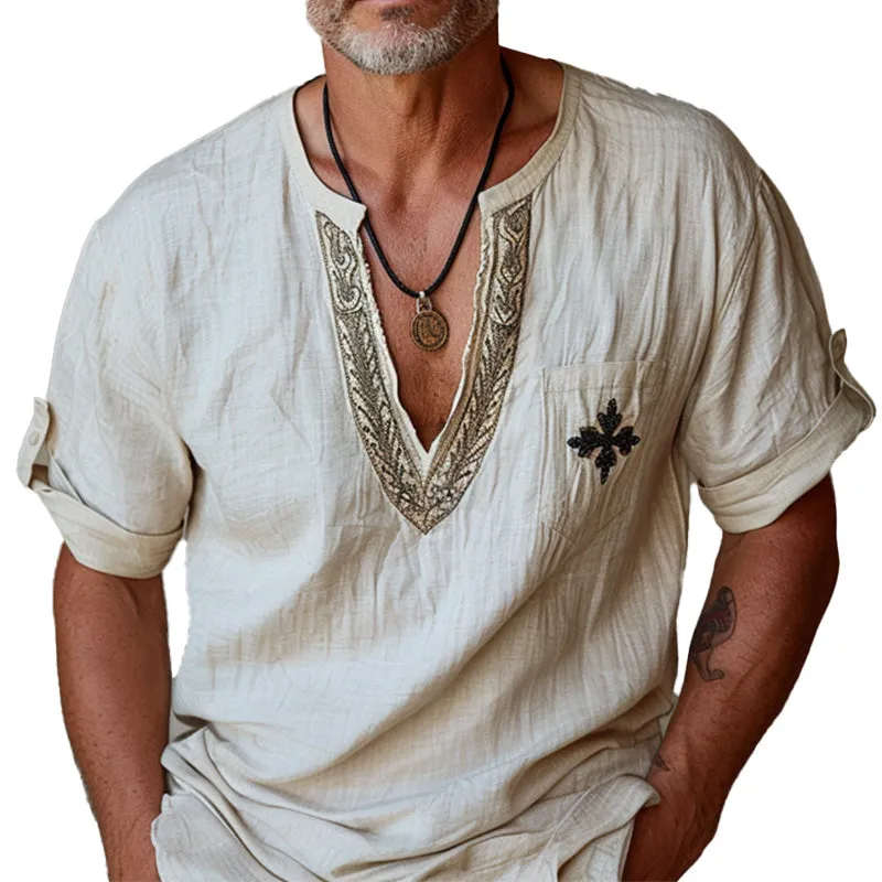 Men's casual breathable printed V-neck short-sleeved T-shirt 49284114P sold by Manly