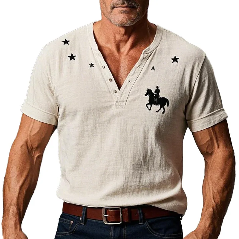 Men's simple printed short-sleeved V-neck T-shirt 51052494P sold by Manly