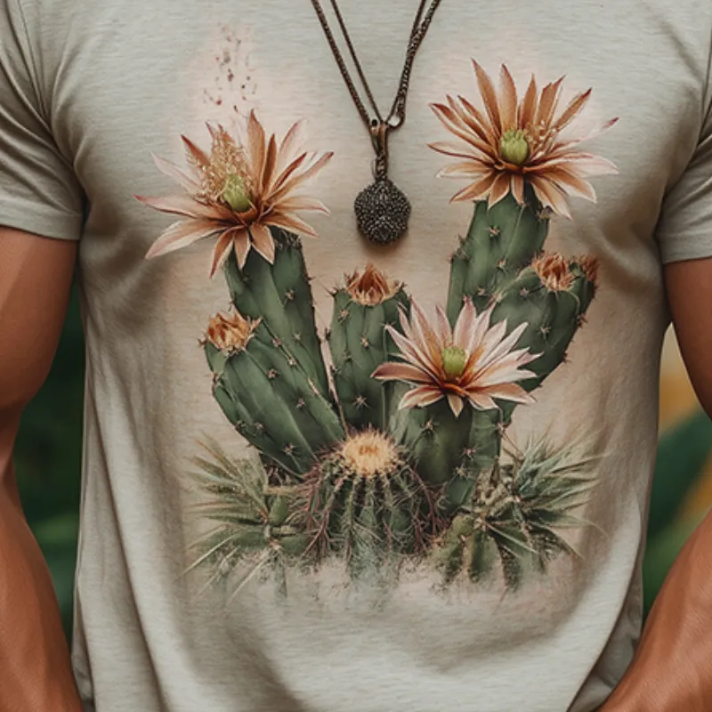 Men's Retro Western Cactus Print Casual Round Neck Short Sleeve T-Shirt 45833685TO sold by Manly product image thumbnail 3