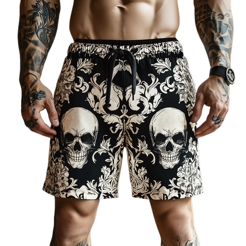 Men's Retro Skull Print Casual Shorts 74864208TO sold by Manly