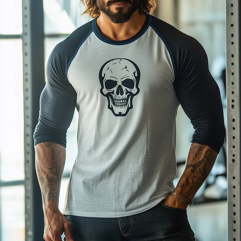 Men's Retro Skull Print Colorblock Casual Sports Round Neck Long Sleeve T-shirt 69706160TO sold by Manly product image thumbnail 2