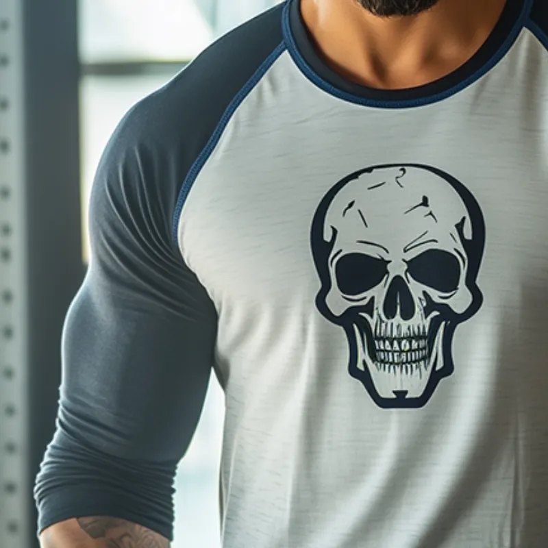 Men's Retro Skull Print Colorblock Casual Sports Round Neck Long Sleeve T-shirt 69706160TO sold by Manly product image thumbnail 3