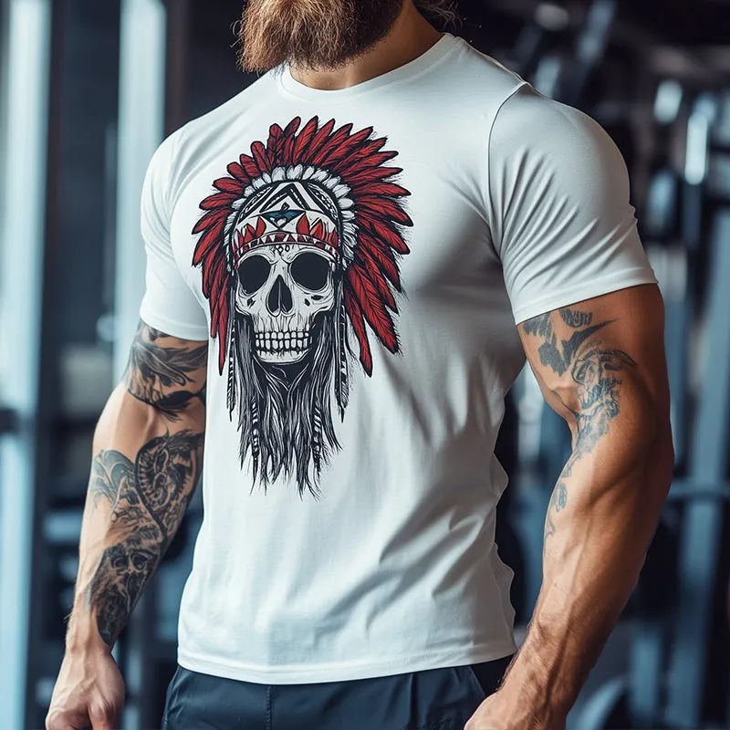 Men's Vintage Cotton Indian Skull Printed Casual Sports Round Neck Short Sleeve T-Shirt 50094979TO sold by Manly product image thumbnail 2